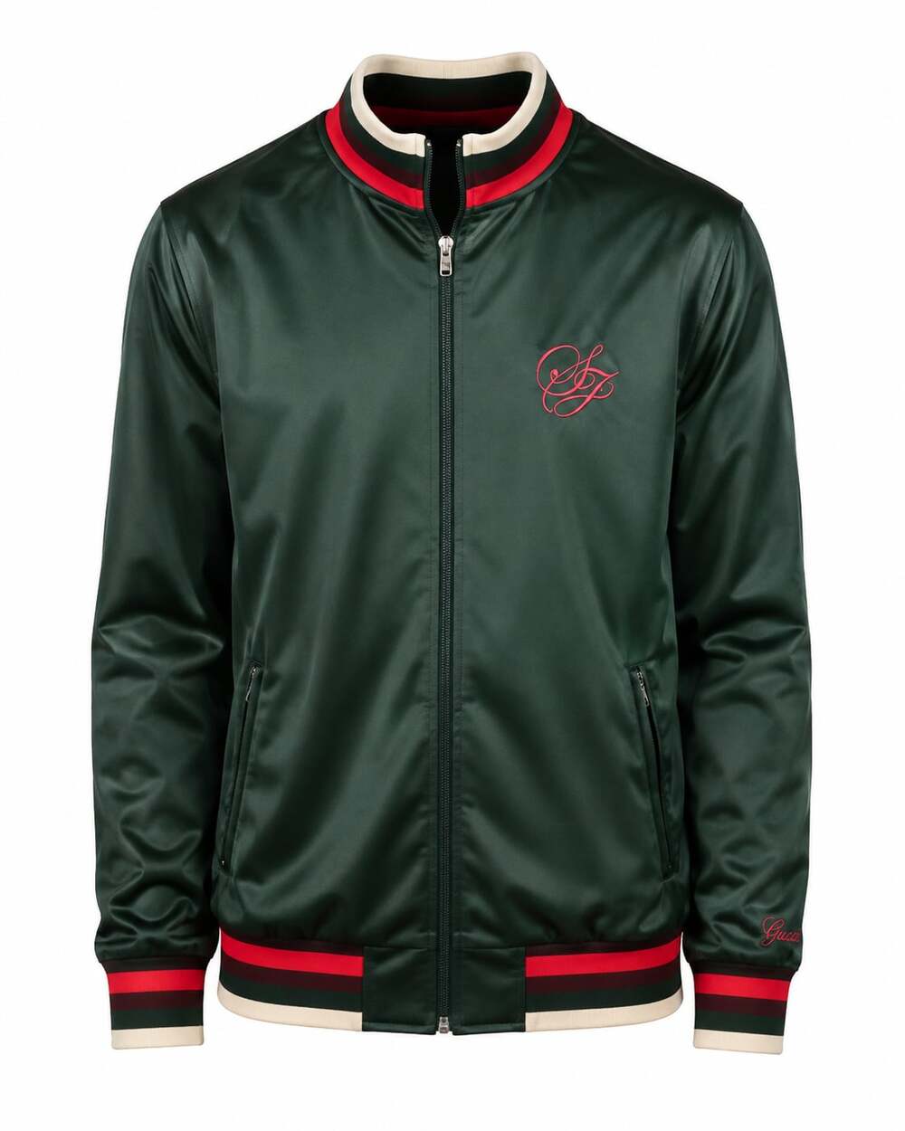 Sean John Men's Full Zip Track Jacket Green with Striped Collar